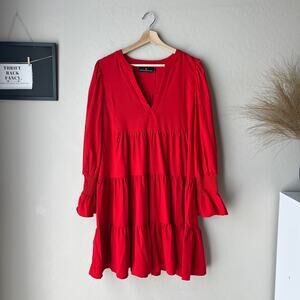Tuckernuck Pomander Place Kenzo Red Ruffle Tiered V-Neck Mini‎ Dress Size XL